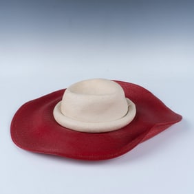 Frank Olive Red and Cream Straw Hat, Size Small