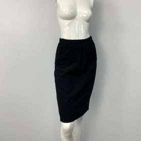 Valentino Night Black Pleat Detail Pencil Skirt
