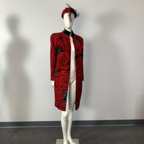 Valentino Oversized Wool & Velvet Coat w/ Pillbox Hat