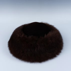 Nina Ricci Brown Velvet & Fur Hat, Size Small