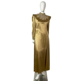 Original Nina Ricci Embroidered Silk Evening Dress w/ Ruff