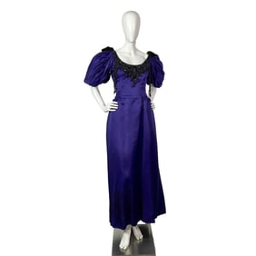 Oscar De La Renta Beaded Purple Taffeta Evening Gown