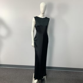 Oscar De la Renta Black Satin Evening Gown