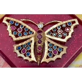 Antique Butterfly Brooch 14K Gold Diamond Rubies