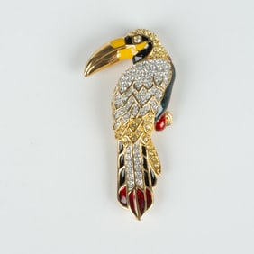 Swarovski Crystal and Colorful Enamel Toucan Brooch Pin