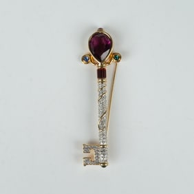 Swarovski Crystal Vintage Key Brooch Pin