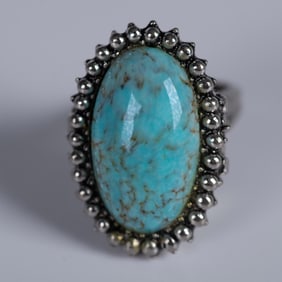 Retro Turquoise Art Glass Watch Ring