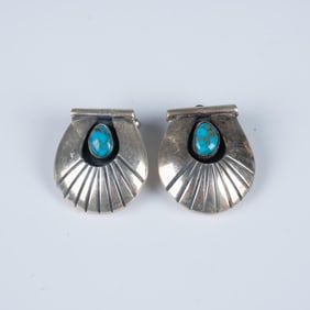 Pair of Vintage Silver and Simulant Turquoise Cufflinks