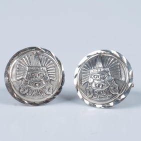Pair of E.V.B Mexico Sterling Silver Mayan Cufflinks