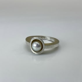 Sterling Silver and Pearl Modernistic Ring