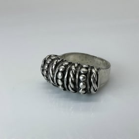 Sterling Silver Heavy Woven Chain Motif Ring