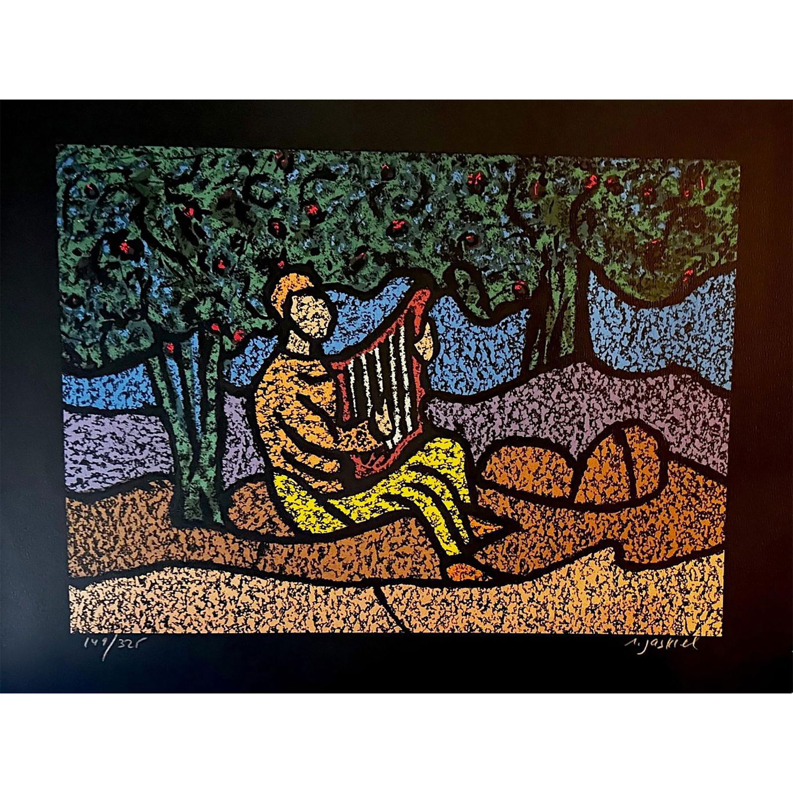 Amos Yaskil (Israeli 1935) Serigraph Flute Player signed (1 of 4)