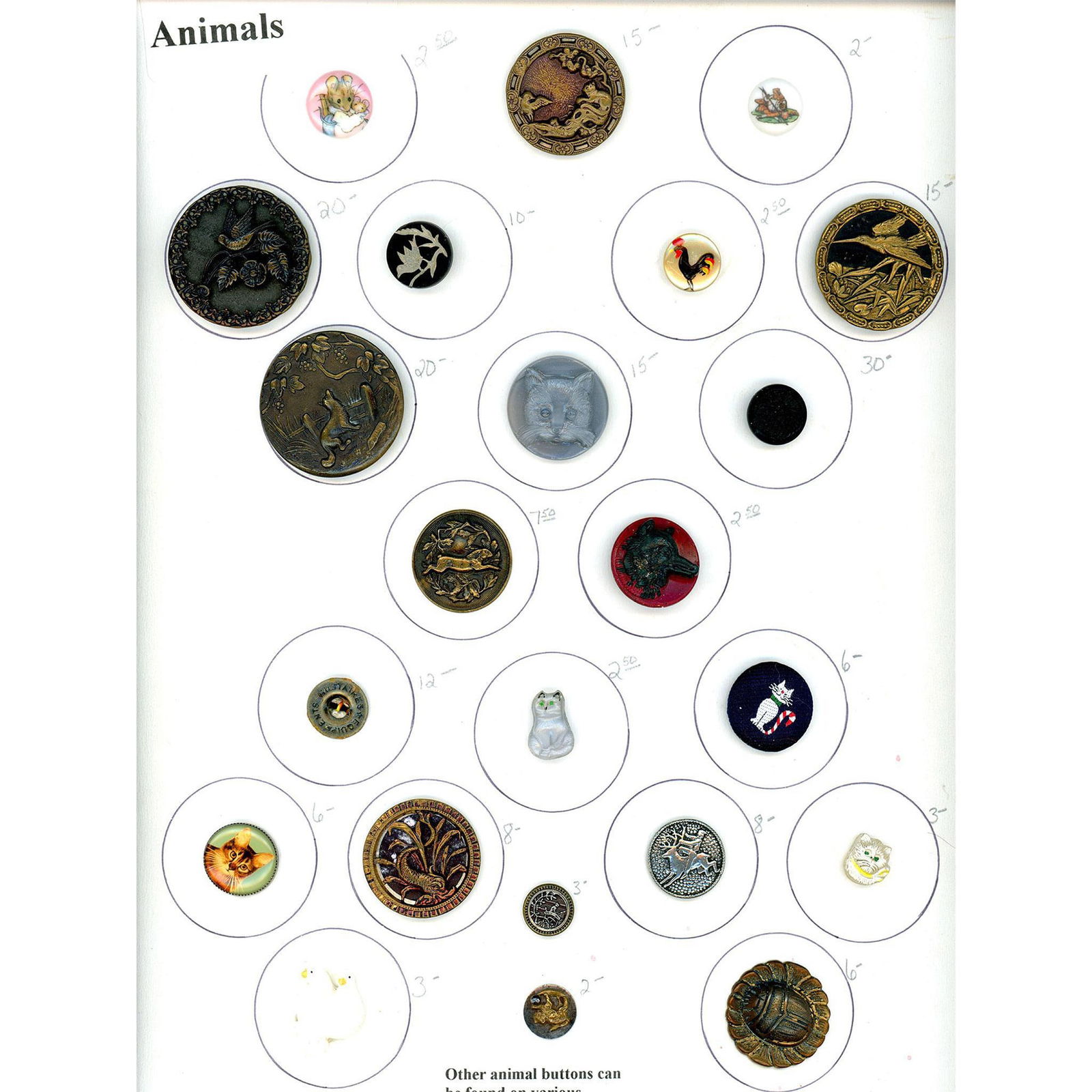 A card of div. 1 & 3 assorted material animal buttons (1 of 4)