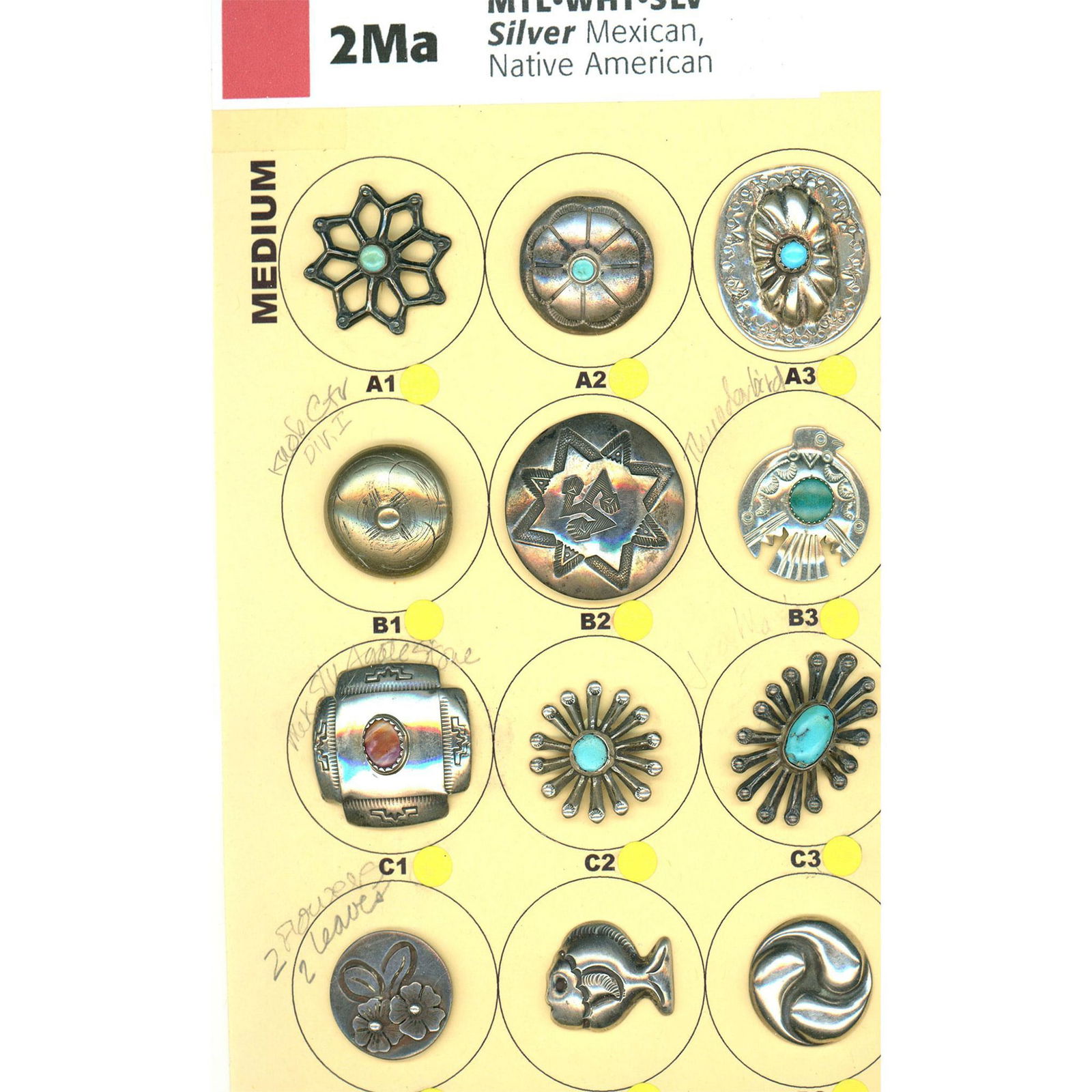 A partial card of division three silver buttons (1 of 4)
