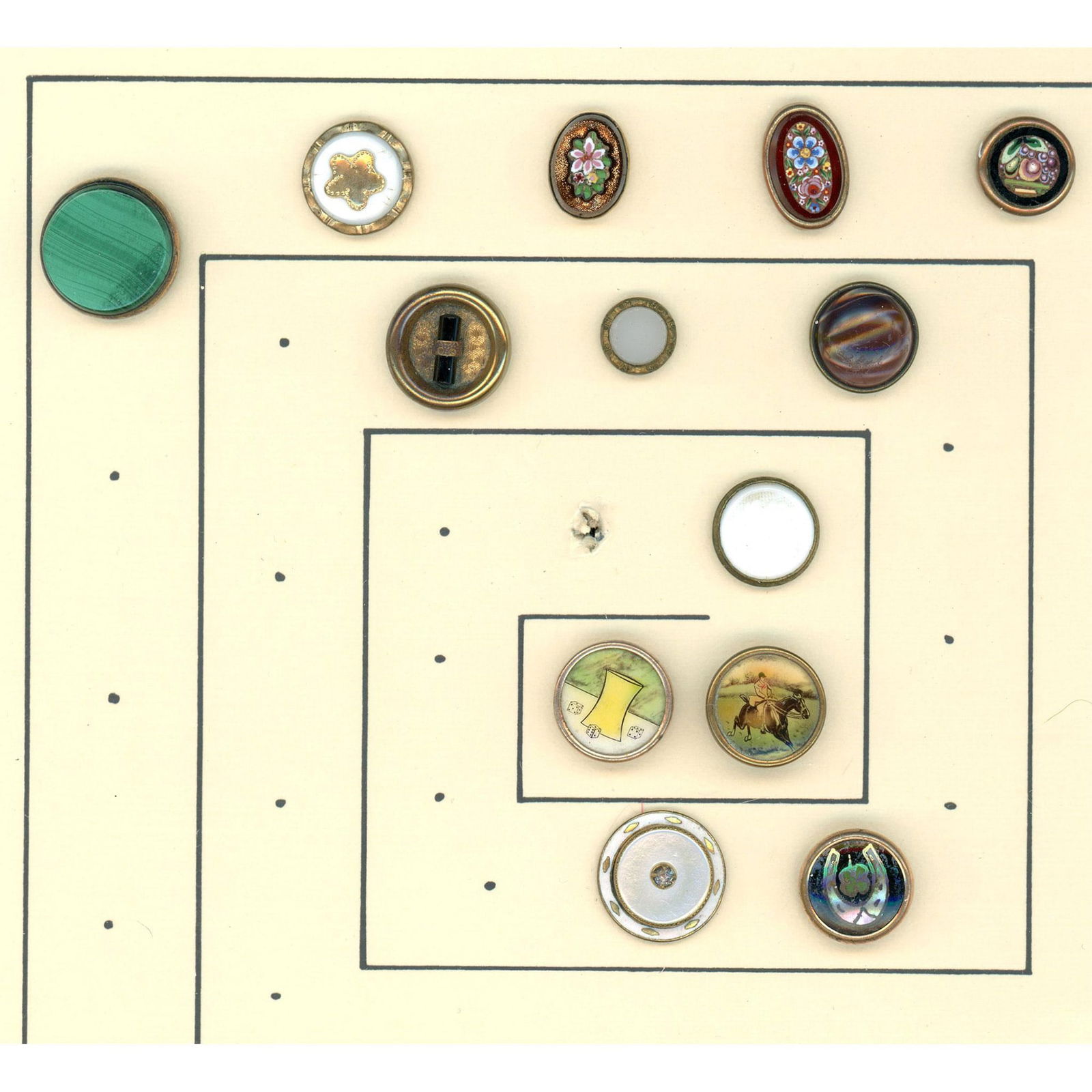 A partial card of division one "Waistcoat" Buttons (1 of 4)