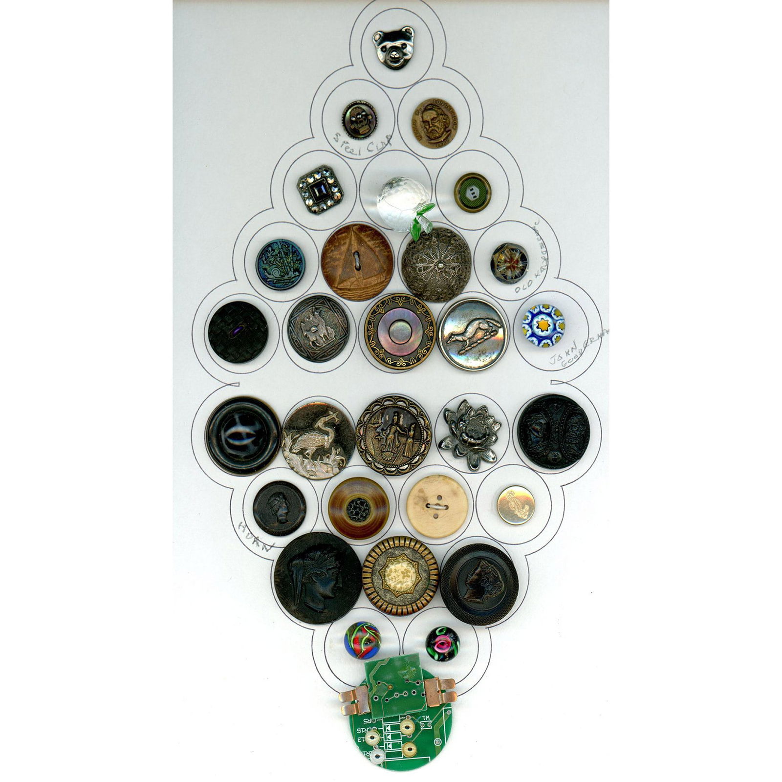 A card of division 1 & 3 assorted material buttons (1 of 5)