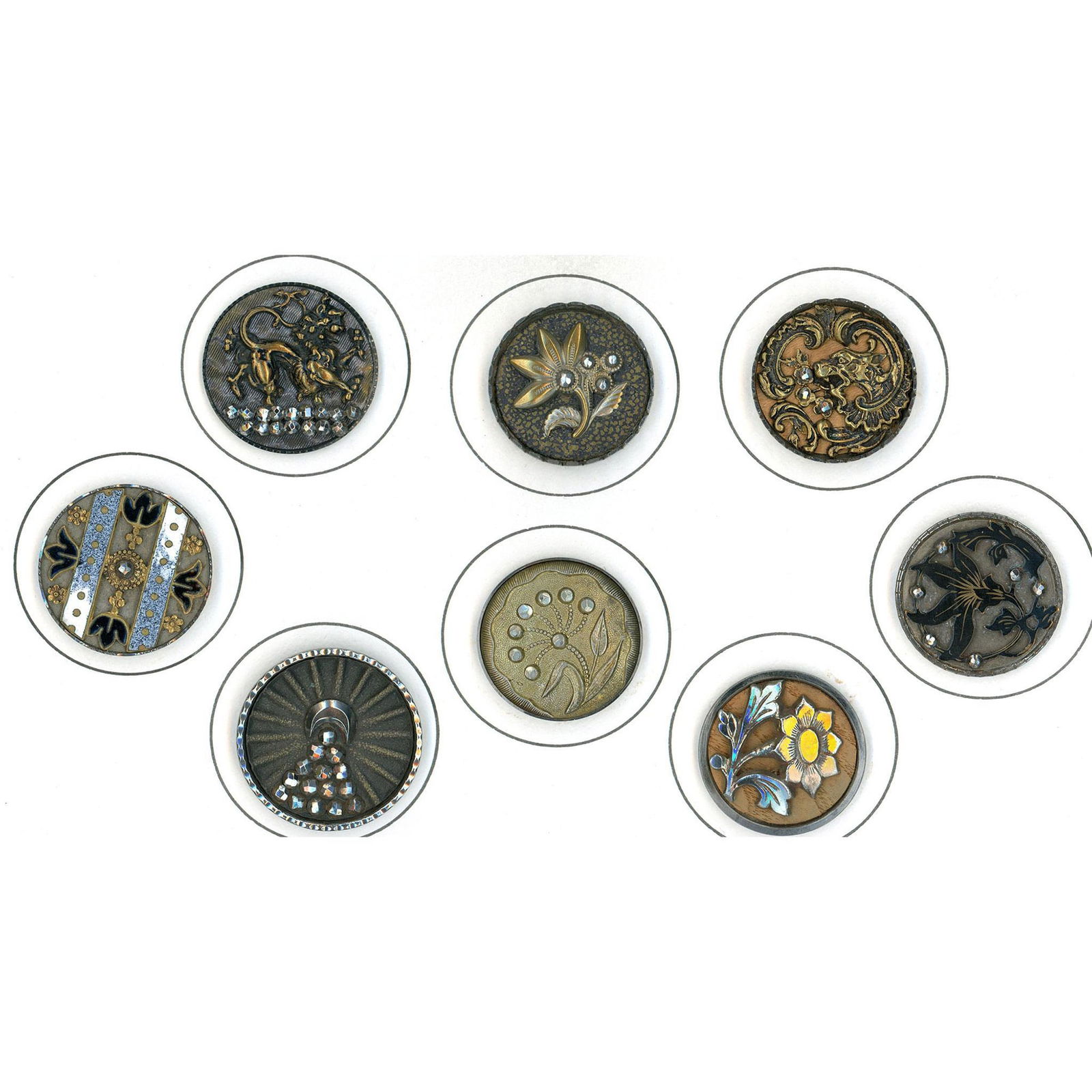 A small card of division one steel cup buttons (1 of 4)