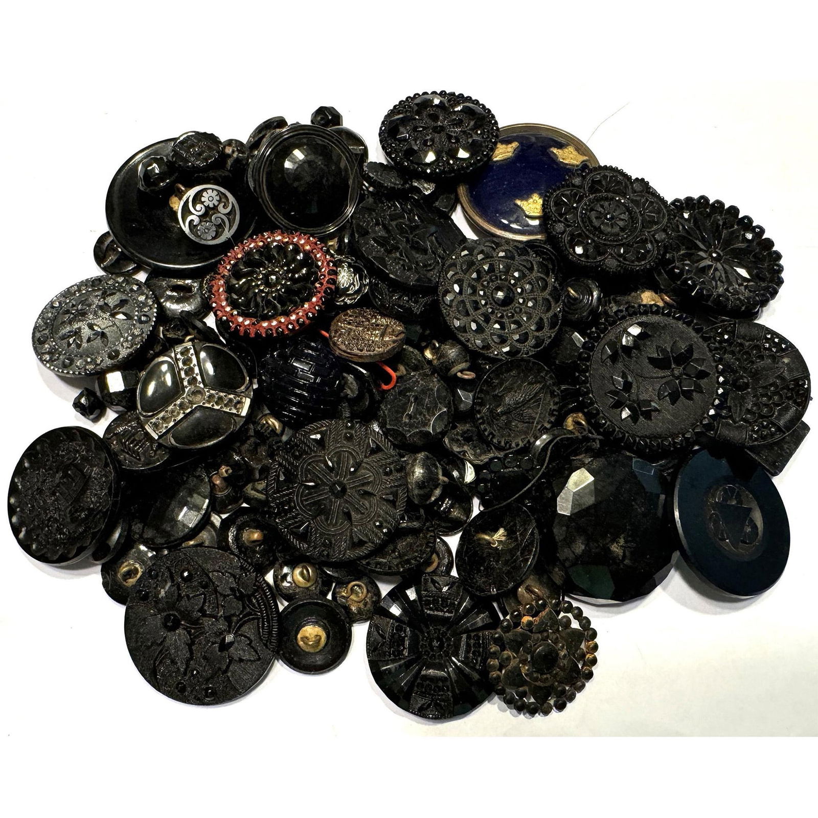 A nice bag lot of mostly division 1 black glass buttons (1 of 4)