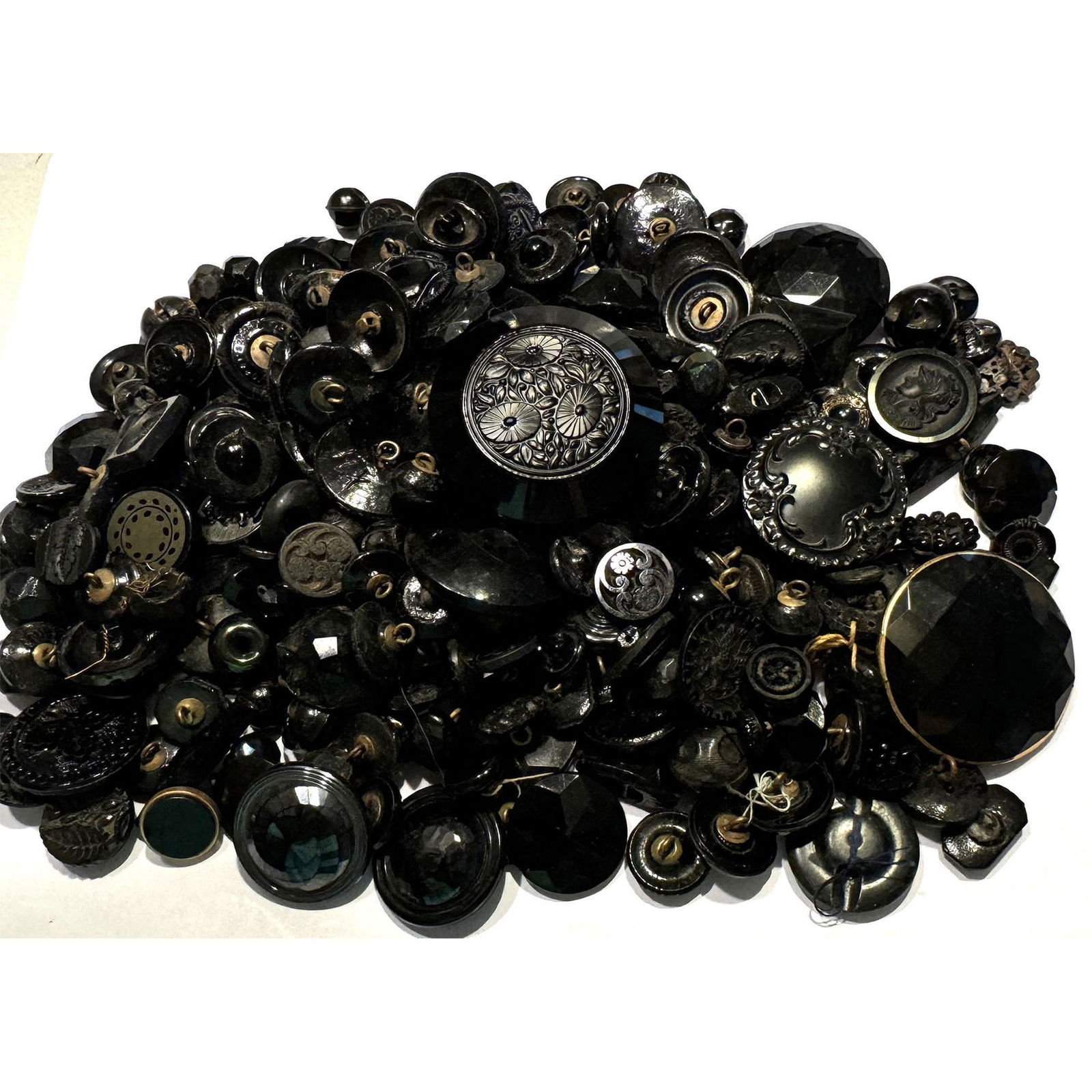 Another nice bag of mostly div. 1 black glass buttons (1 of 4)