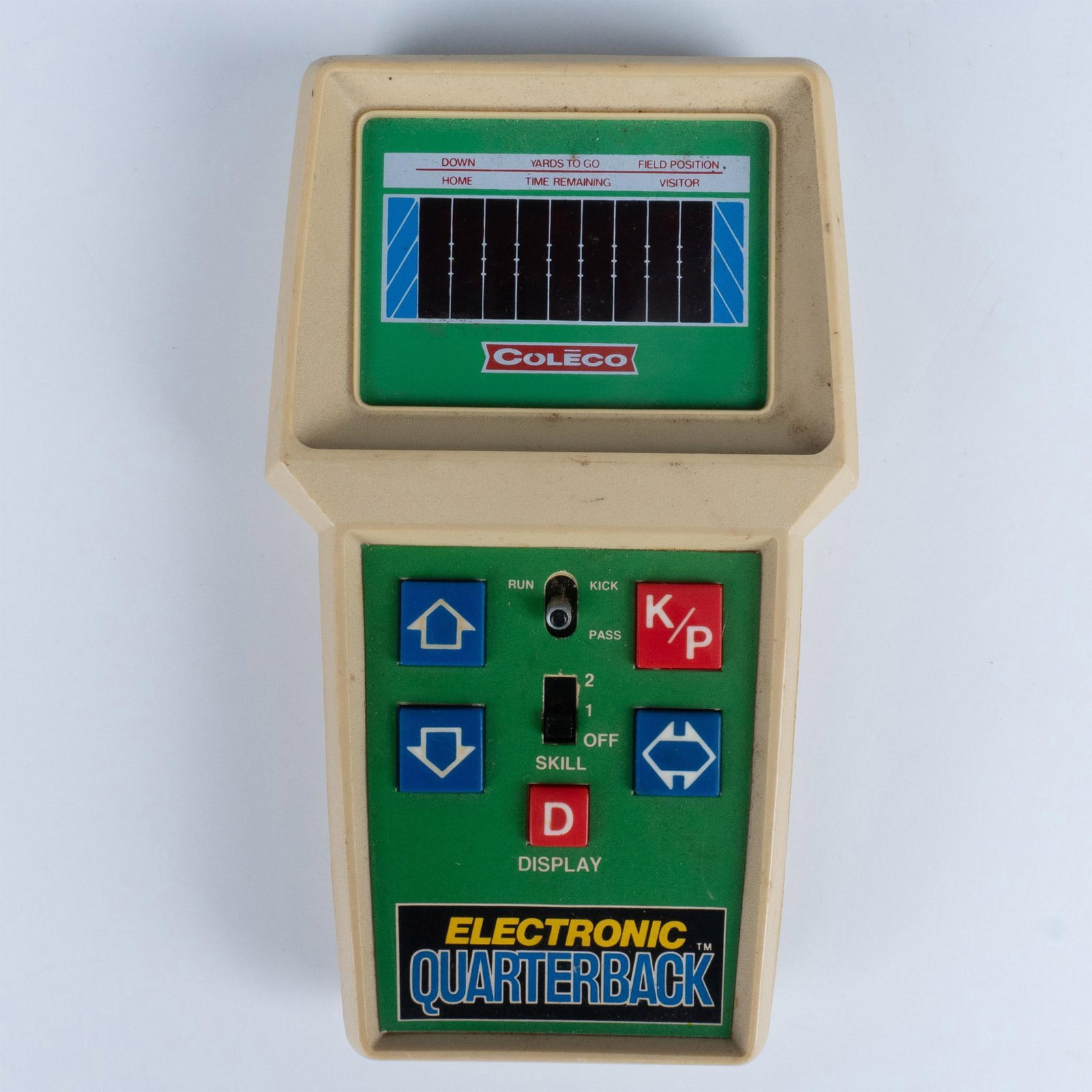 Vintage 1978 Coleco Electronic Quarterback: Electronic Quarterback is a handheld game that differentiated itself from other games of the era by having two blockers and giving the quarterback the ability to pass. Issued: 1978 Dimensions: 4.25"L 