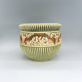 Roseville Pottery Jardiniere, Donatello, Green and Orange