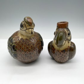 2pc Carlos Villanueva Stoneware Pottery, Birds