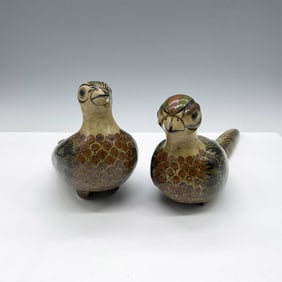2pc Carlos Villanueva Stoneware Pottery, Birds
