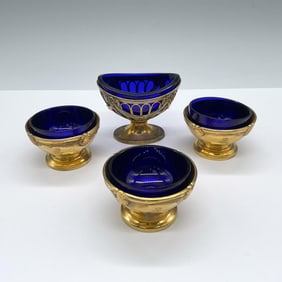 4pc Gorham and Mappin & Webb Gilt Cobalt Condiment Bowls