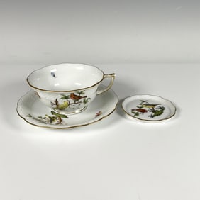 3pc Herend Porcelain Bird Teacup, Saucer, and Small Dish