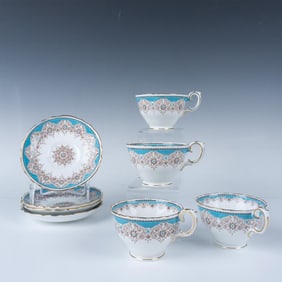 8pc Crown Staffordshire Blue Floral Teacups & Saucers