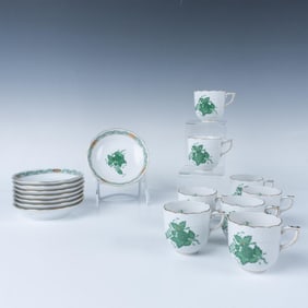 16pc Herend Apponyi Green Coffee Cups and Saucers