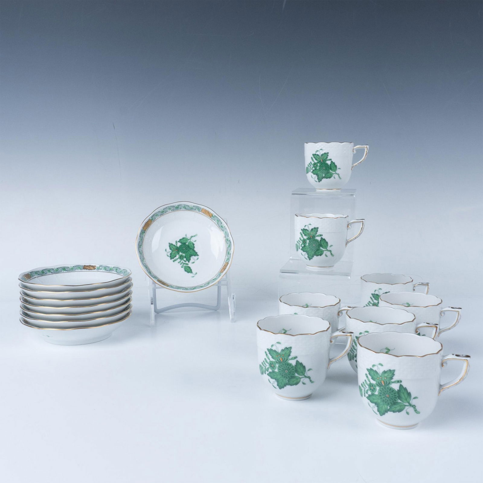 16pc Herend Apponyi Green Coffee Cups and Saucers (1 of 7)