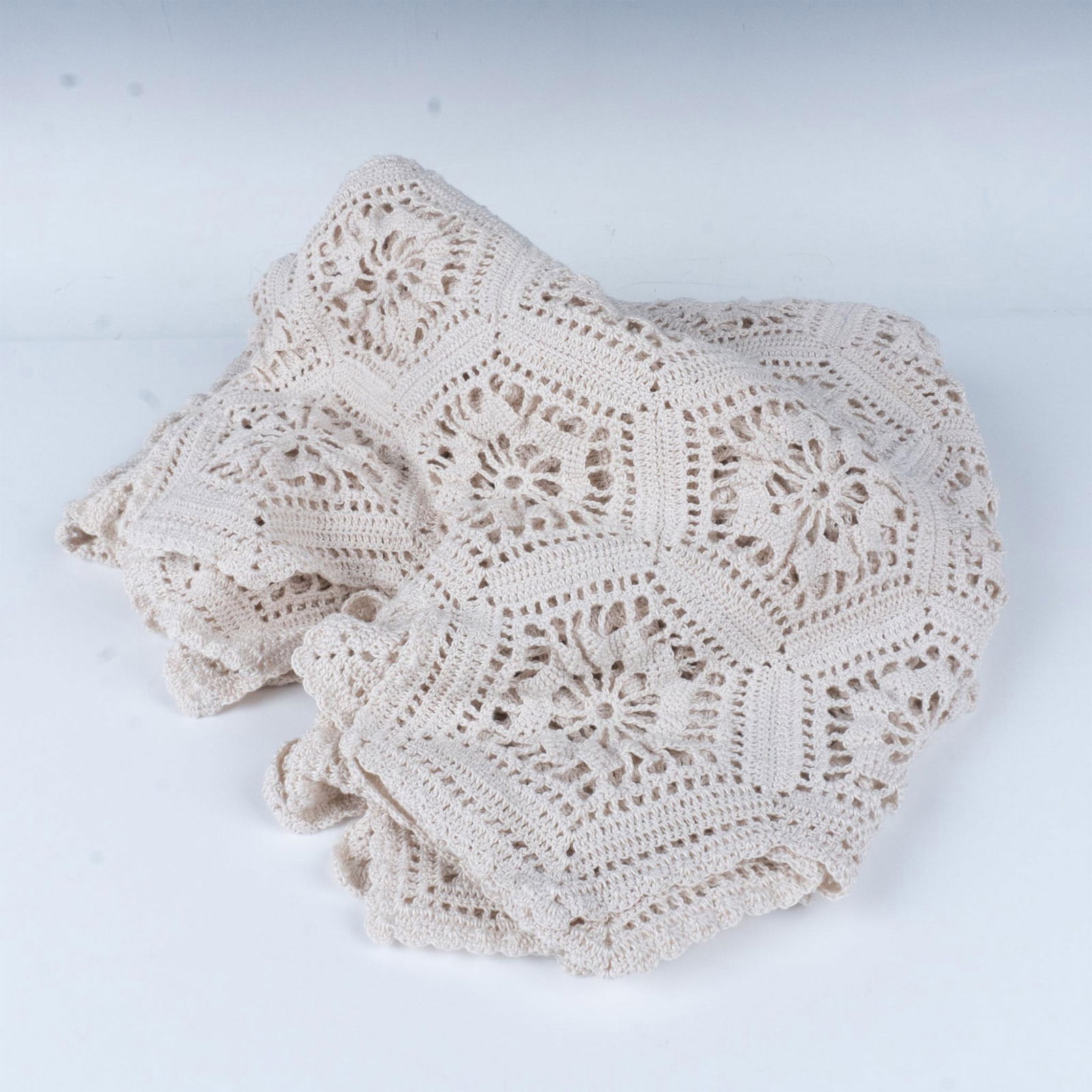 Vintage Hand Crochet Beige Colored Tablecloth (1 of 3)