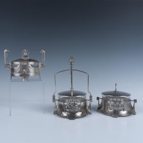 3pc Art Nouveau / Jugendstil Butter Dish with Glass