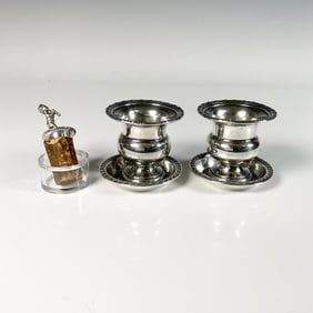 5pc Sterling Toothpick Holders, Mini Plates, and Cork Topper
