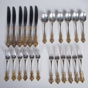 24pc Gorham Sterling Silver Flatware for 6, Golden Medici