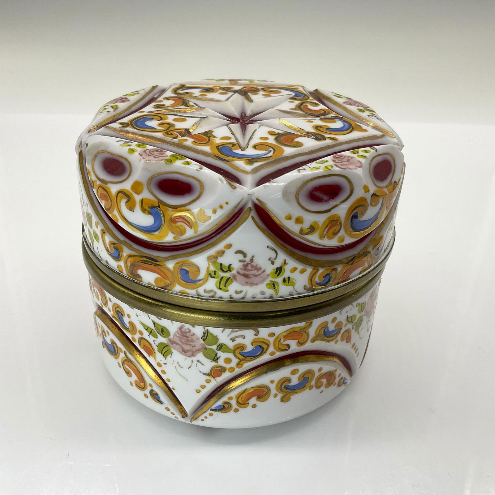 Antique Rare Overlay Cut Bohemian Glass Lidded Powder Box (1 of 4)