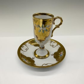 2pc Royal Carlton Painted Glass Coffee Cup and Saucer