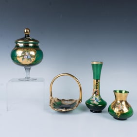 5pc Vintage Italian Green Glass Tableware Grouping