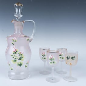 6pc European Painted Glass Cordial Set