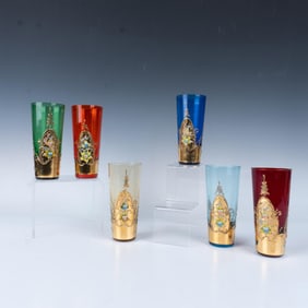 6pc Czechoslovakian Hand Painted Drinking Glasses