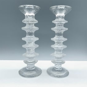 Pair of Iittala Tall Glass Candleholders, Festivo Ice