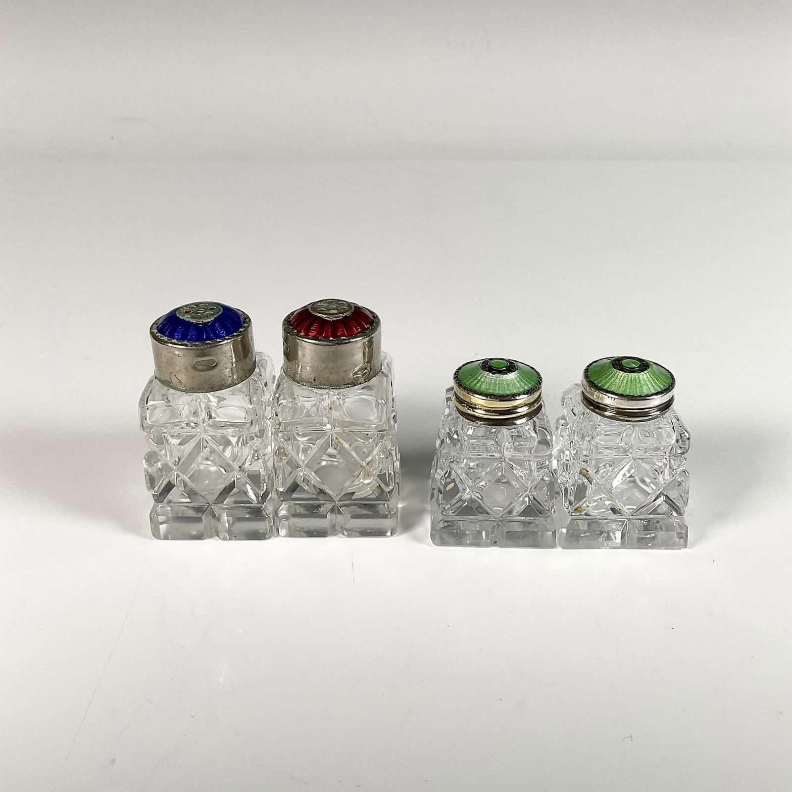 4pc Crystal and Enameled Silver Metal Salt & Pepper Shakers (1 of 4)