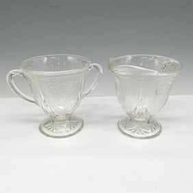 2pc Royal Lace Depression Glass, Sugar Bowl + Cream Jug