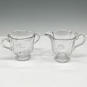 2pc Vintage Fostoria Clear Glass, Creamer Jug + Sugar Bowl