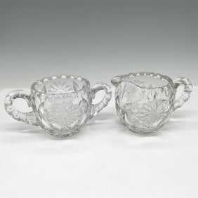 American Brilliant Cut Glass, Creamer Jug + Sugar Bowl