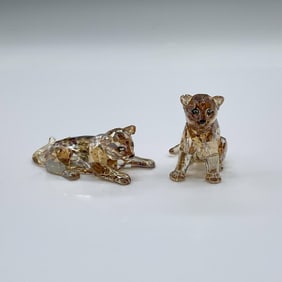 Pair of Swarovski Crystal Figurines, Amur Leopard Cubs