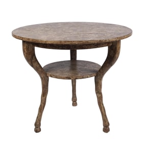 Round Double Shelf Side/Entry Table, Distressed Finish