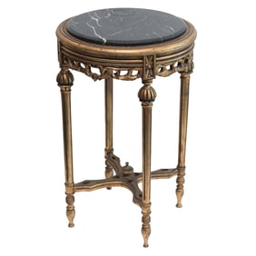 2pc Giltwood w/Green Marble Top, Gueridon Table