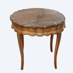 French Provincial Style Round Marble and Wood Side Table